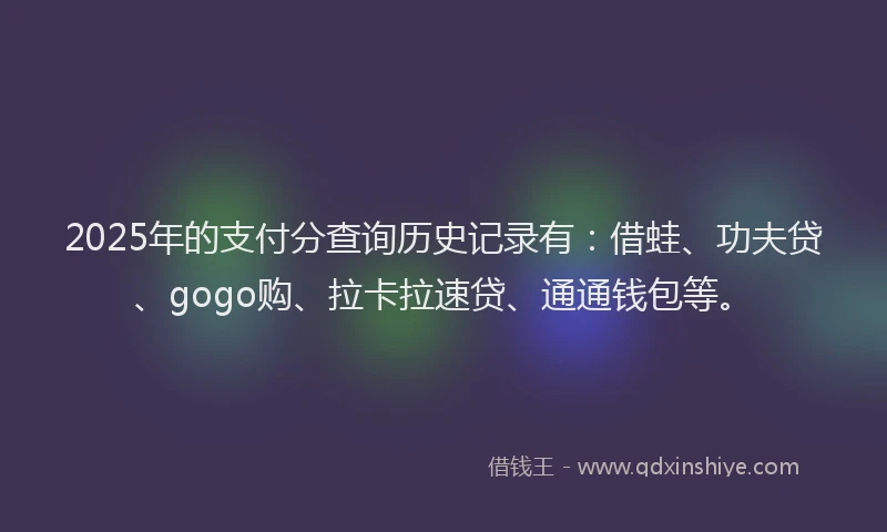 2025年的支付分查询历史记录有：借蛙、功夫贷、gogo购、拉卡拉速贷、通通钱包等。