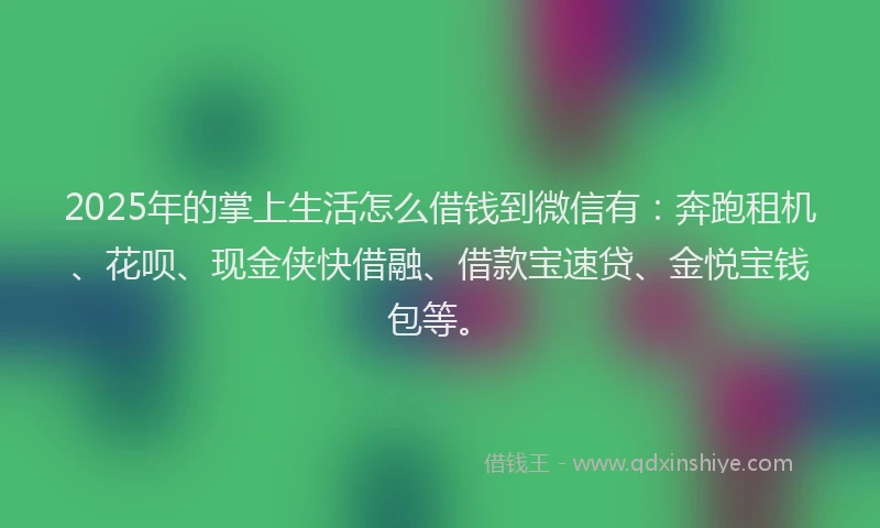 2025年的掌上生活怎么借钱到微信有：奔跑租机、花呗、现金侠快借融、借款宝速贷、金悦宝钱包等。