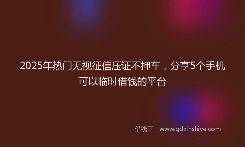 2025年热门无视征信压证不押车，分享5个手机可以临时借钱的平台