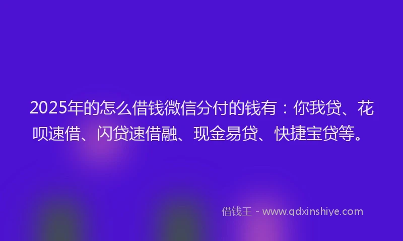 2025年的怎么借钱微信分付的钱有：你我贷、花呗速借、闪贷速借融、现金易贷、快捷宝贷等。