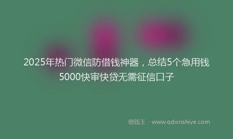2025年热门微信防借钱神器，总结5个急用钱5000快审快贷无需征信口子
