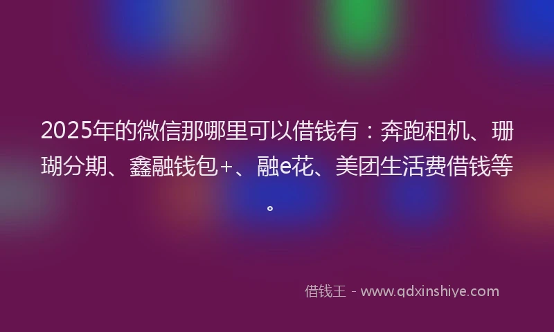 2025年的微信那哪里可以借钱有：奔跑租机、珊瑚分期、鑫融钱包+、融e花、美团生活费借钱等。