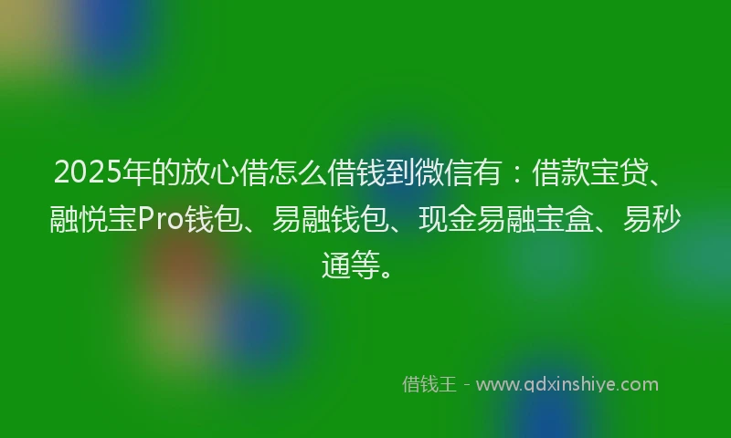2025年的放心借怎么借钱到微信有：借款宝贷、融悦宝Pro钱包、易融钱包、现金易融宝盒、易秒通等。