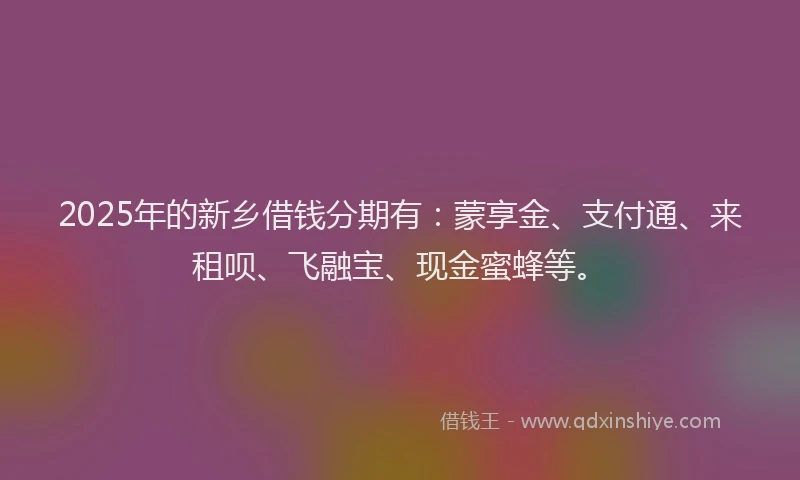2025年的新乡借钱分期有：蒙享金、支付通、来租呗、飞融宝、现金蜜蜂等。
