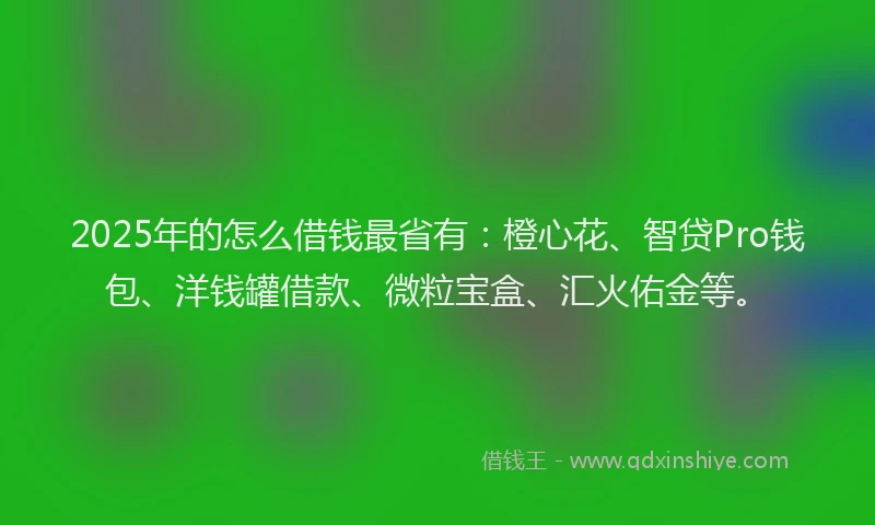 2025年的怎么借钱最省有：橙心花、智贷Pro钱包、洋钱罐借款、微粒宝盒、汇火佑金等。