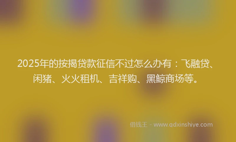 2025年的按揭贷款征信不过怎么办有：飞融贷、闲猪、火火租机、吉祥购、黑鲸商场等。