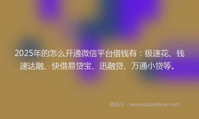 2025年的怎么开通微信平台借钱有：极速花、钱速达融、快借易贷宝、迅融贷、万通小贷等。