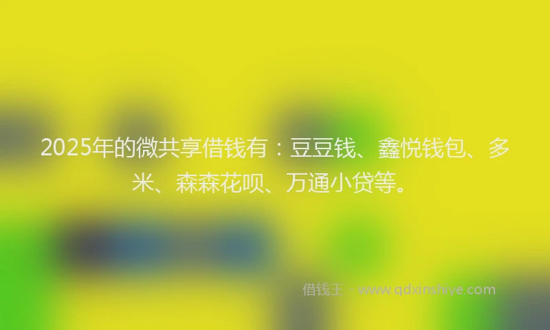 2025年的微共享借钱有：豆豆钱、鑫悦钱包、多米、森森花呗、万通小贷等。