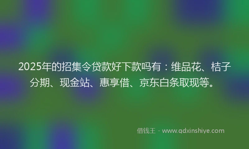 2025年的招集令贷款好下款吗有：维品花、桔子分期、现金站、惠享借、京东白条取现等。