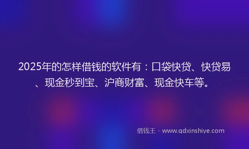 2025年的怎样借钱的软件有：口袋快贷、快贷易、现金秒到宝、沪商财富、现金快车等。