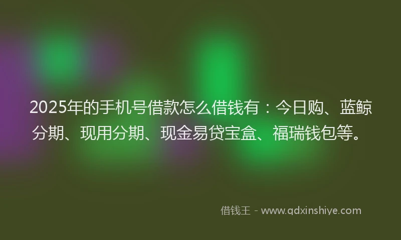 2025年的手机号借款怎么借钱有：今日购、蓝鲸分期、现用分期、现金易贷宝盒、福瑞钱包等。