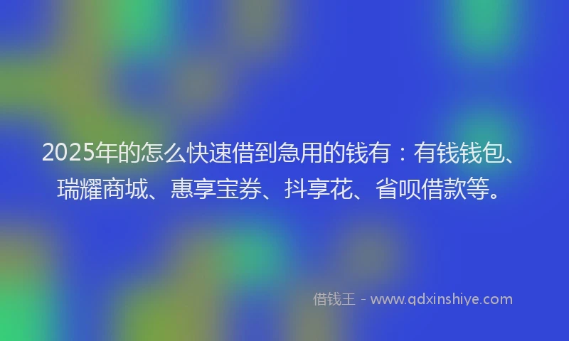 2025年的怎么快速借到急用的钱有：有钱钱包、瑞耀商城、惠享宝券、抖享花、省呗借款等。