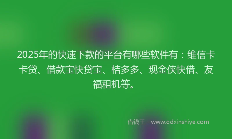 2025年的快速下款的平台有哪些软件有：维信卡卡贷、借款宝快贷宝、桔多多、现金侠快借、友福租机等。
