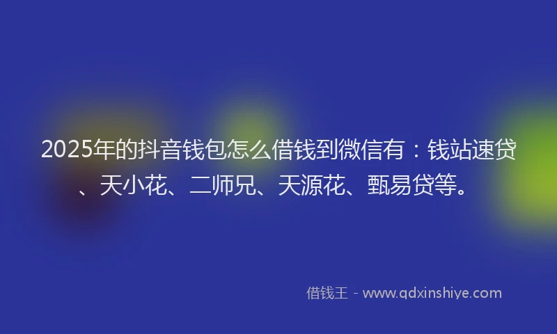 2025年的抖音钱包怎么借钱到微信有：钱站速贷、天小花、二师兄、天源花、甄易贷等。
