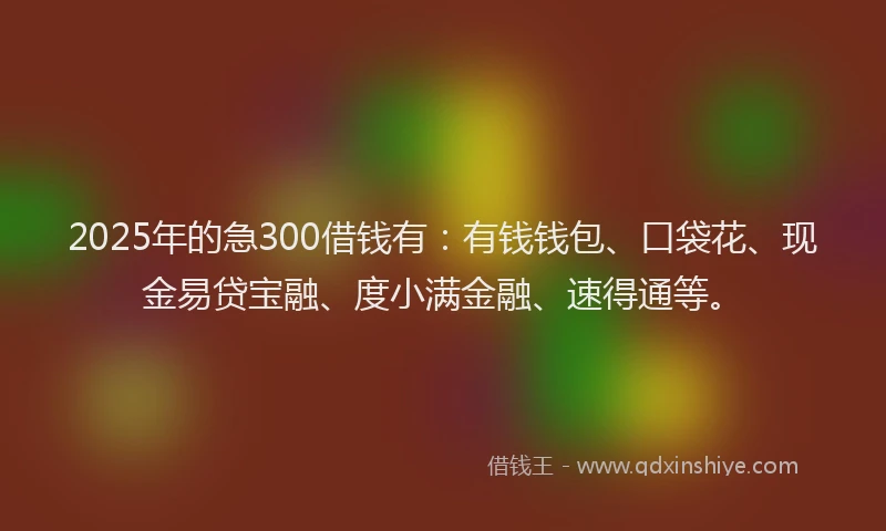 2025年的急300借钱有：有钱钱包、口袋花、现金易贷宝融、度小满金融、速得通等。