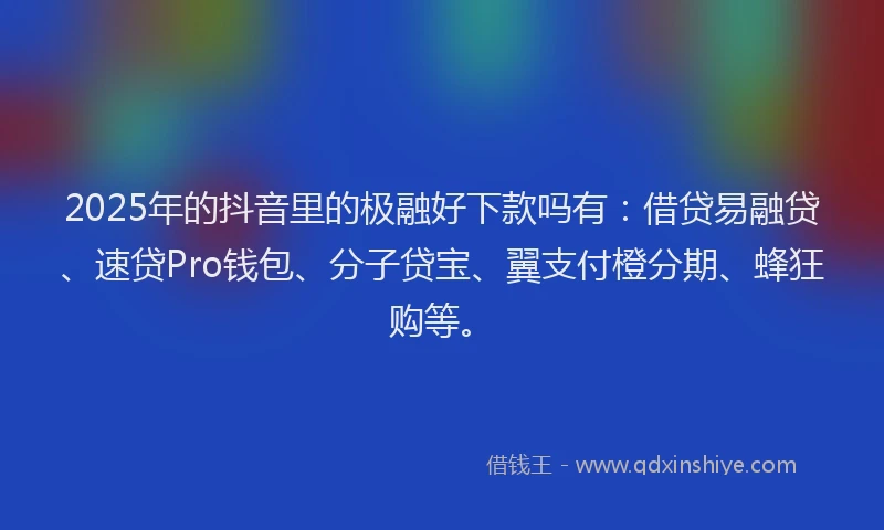 2025年的抖音里的极融好下款吗有：借贷易融贷、速贷Pro钱包、分子贷宝、翼支付橙分期、蜂狂购等。