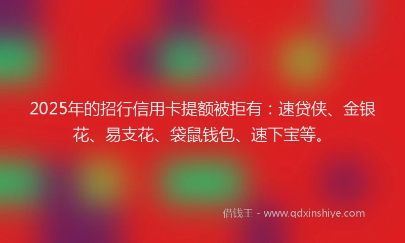 2025年的招行信用卡提额被拒有：速贷侠、金银花、易支花、袋鼠钱包、速下宝等。