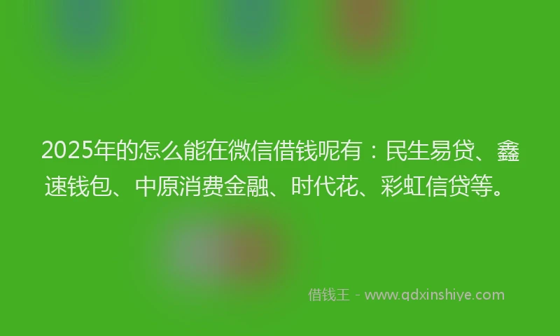 2025年的怎么能在微信借钱呢有：民生易贷、鑫速钱包、中原消费金融、时代花、彩虹信贷等。