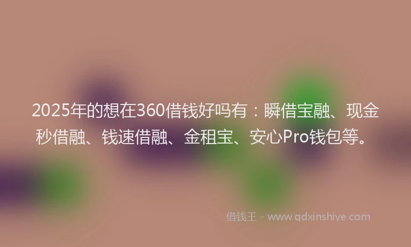 2025年的想在360借钱好吗有：瞬借宝融、现金秒借融、钱速借融、金租宝、安心Pro钱包等。