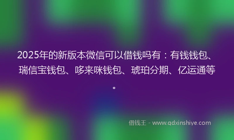 2025年的新版本微信可以借钱吗有：有钱钱包、瑞信宝钱包、哆来咪钱包、琥珀分期、亿运通等。