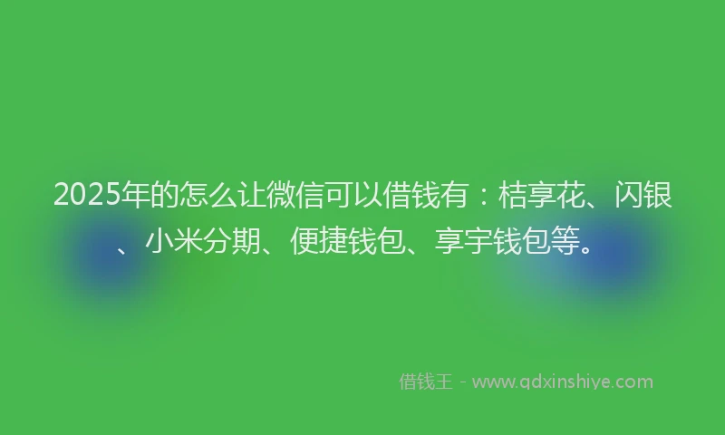 2025年的怎么让微信可以借钱有：桔享花、闪银、小米分期、便捷钱包、享宇钱包等。