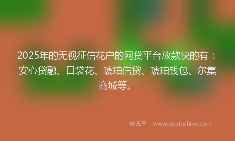 2025年的无视征信花户的网贷平台放款快的有：安心贷融、口袋花、琥珀信贷、琥珀钱包、尔集商城等。