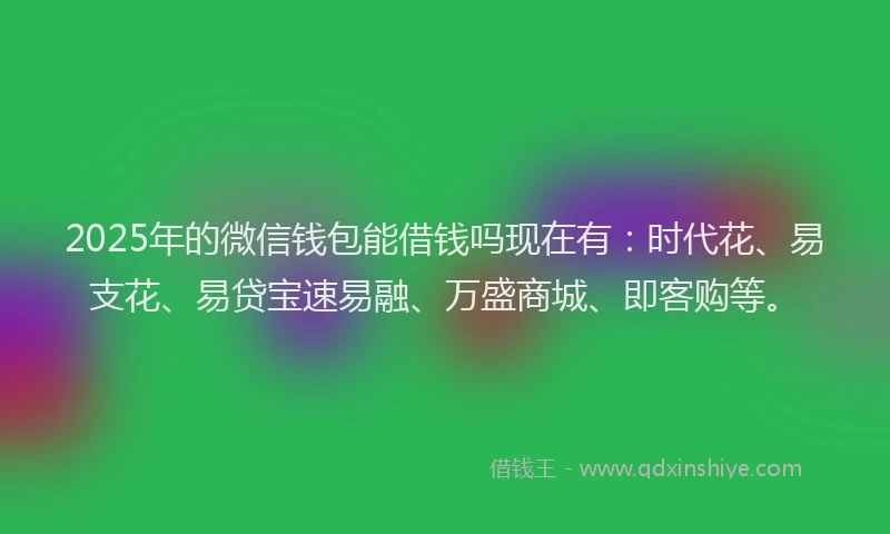 2025年的微信钱包能借钱吗现在有：时代花、易支花、易贷宝速易融、万盛商城、即客购等。