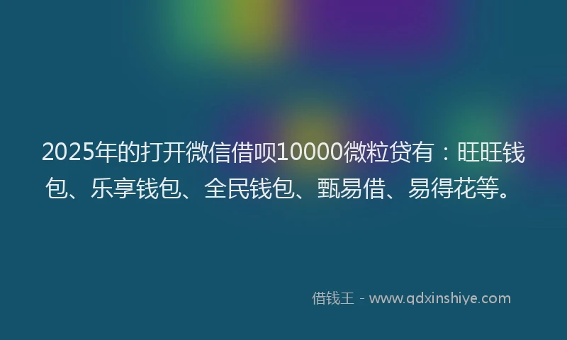 2025年的打开微信借呗10000微粒贷有：旺旺钱包、乐享钱包、全民钱包、甄易借、易得花等。