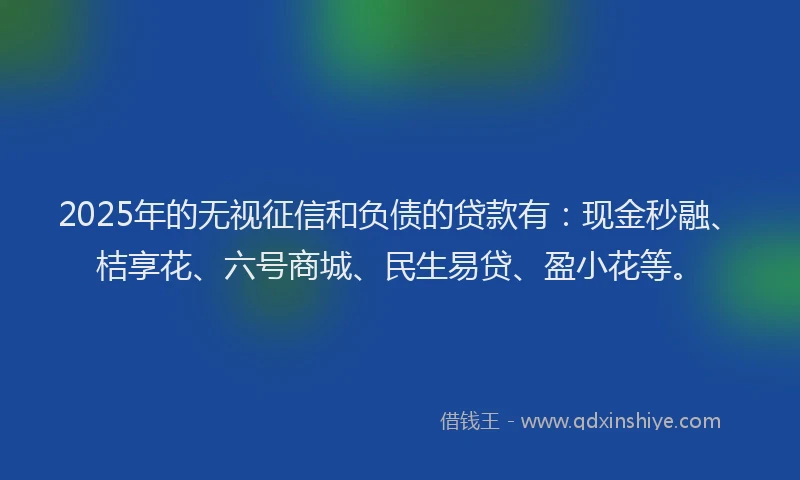 2025年的无视征信和负债的贷款有：现金秒融、桔享花、六号商城、民生易贷、盈小花等。