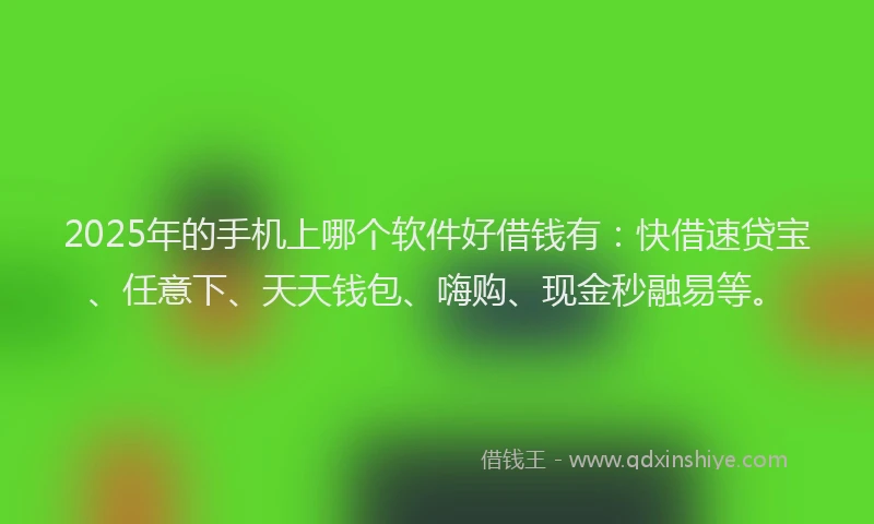2025年的手机上哪个软件好借钱有：快借速贷宝、任意下、天天钱包、嗨购、现金秒融易等。