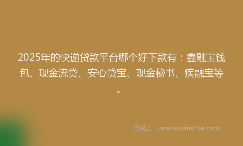 2025年的快递贷款平台哪个好下款有：鑫融宝钱包、现金流贷、安心贷宝、现金秘书、疾融宝等。
