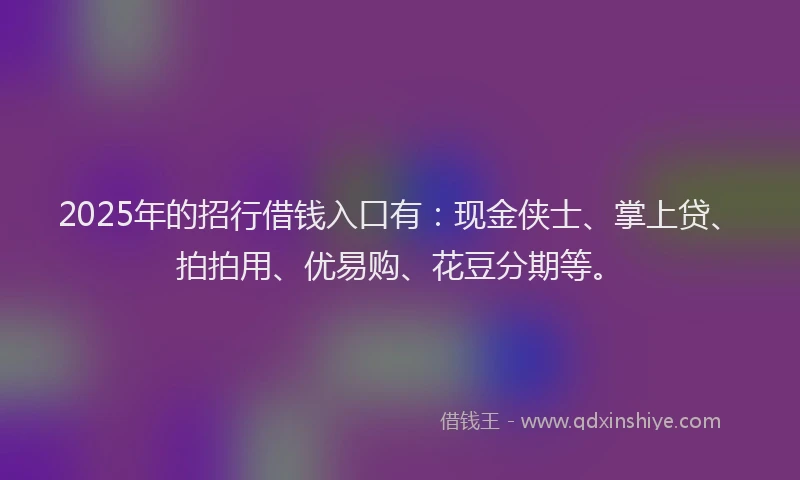 2025年的招行借钱入口有：现金侠士、掌上贷、拍拍用、优易购、花豆分期等。