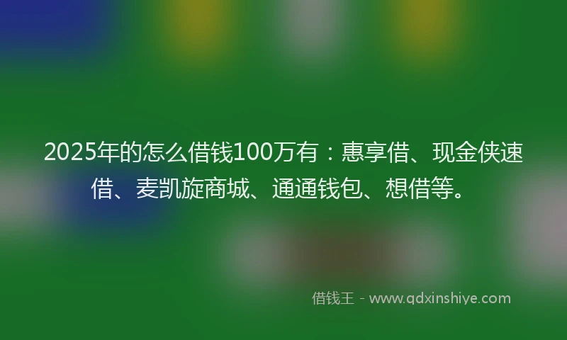 2025年的怎么借钱100万有：惠享借、现金侠速借、麦凯旋商城、通通钱包、想借等。