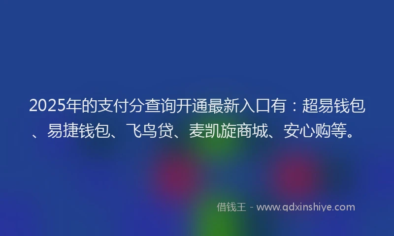 2025年的支付分查询开通最新入口有：超易钱包、易捷钱包、飞鸟贷、麦凯旋商城、安心购等。