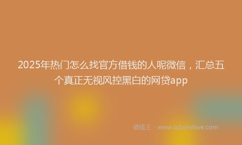 2025年热门怎么找官方借钱的人呢微信，汇总五个真正无视风控黑白的网贷app