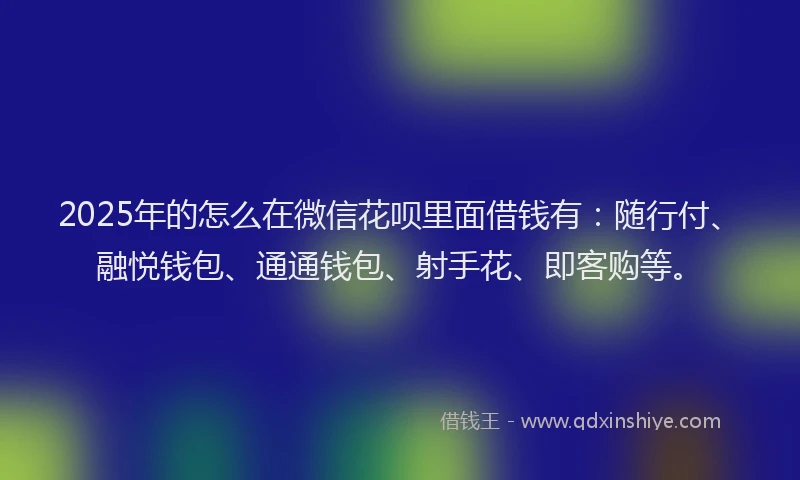 2025年的怎么在微信花呗里面借钱有：随行付、融悦钱包、通通钱包、射手花、即客购等。