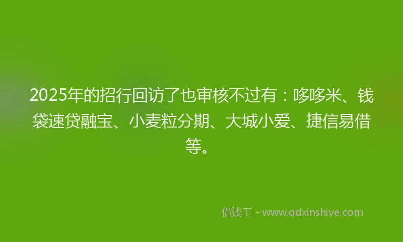 2025年的招行回访了也审核不过有：哆哆米、钱袋速贷融宝、小麦粒分期、大城小爱、捷信易借等。