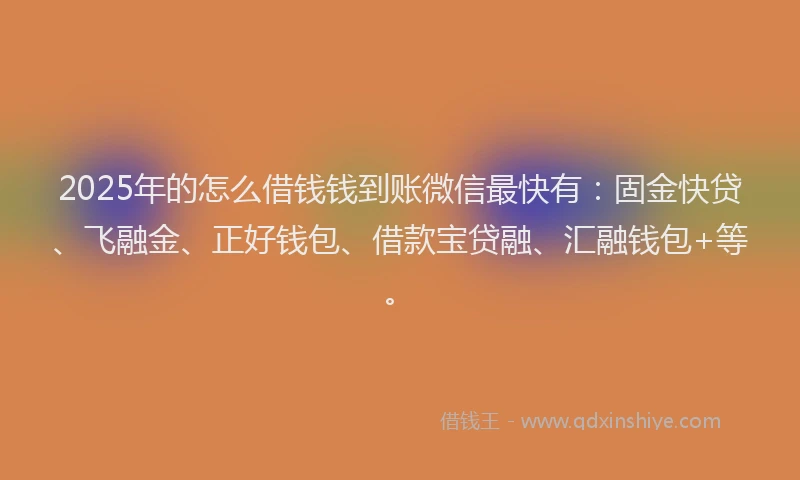 2025年的怎么借钱钱到账微信最快有：固金快贷、飞融金、正好钱包、借款宝贷融、汇融钱包+等。