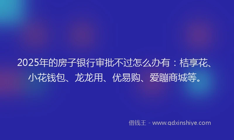 2025年的房子银行审批不过怎么办有：桔享花、小花钱包、龙龙用、优易购、爱蹦商城等。
