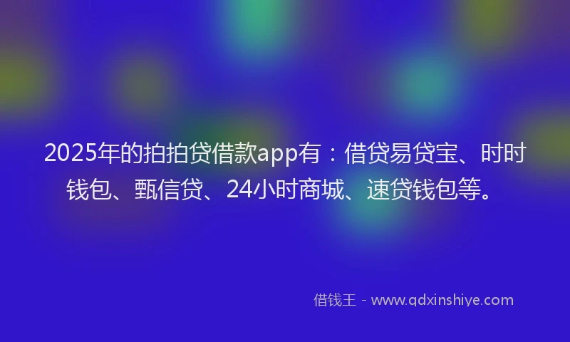 2025年的拍拍贷借款app有：借贷易贷宝、时时钱包、甄信贷、24小时商城、速贷钱包等。
