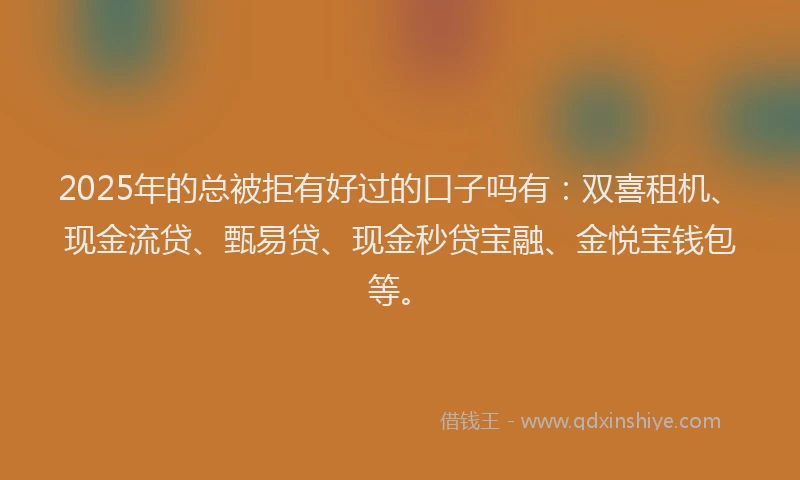 2025年的总被拒有好过的口子吗有：双喜租机、现金流贷、甄易贷、现金秒贷宝融、金悦宝钱包等。