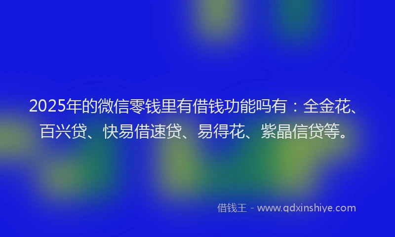 2025年的微信零钱里有借钱功能吗有：全金花、百兴贷、快易借速贷、易得花、紫晶信贷等。