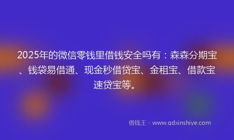 2025年的微信零钱里借钱安全吗有：森森分期宝、钱袋易借通、现金秒借贷宝、金租宝、借款宝速贷宝等。