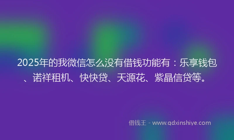 2025年的我微信怎么没有借钱功能有：乐享钱包、诺祥租机、快快贷、天源花、紫晶信贷等。