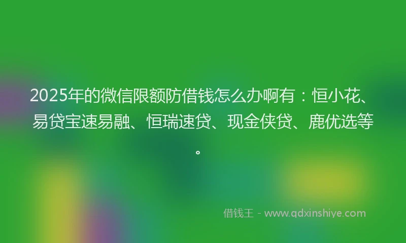 2025年的微信限额防借钱怎么办啊有：恒小花、易贷宝速易融、恒瑞速贷、现金侠贷、鹿优选等。