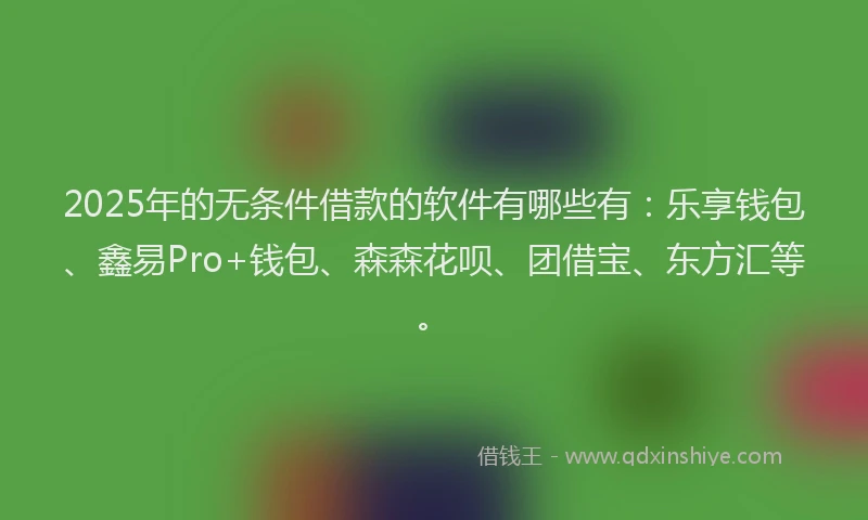 2025年的无条件借款的软件有哪些有：乐享钱包、鑫易Pro+钱包、森森花呗、团借宝、东方汇等。