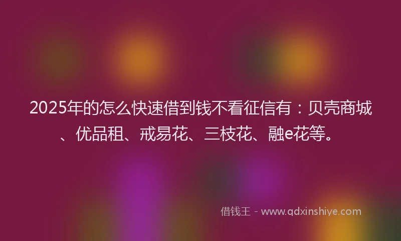 2025年的怎么快速借到钱不看征信有：贝壳商城、优品租、戒易花、三枝花、融e花等。