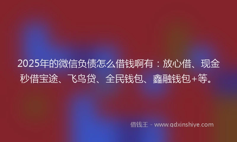 2025年的微信负债怎么借钱啊有：放心借、现金秒借宝途、飞鸟贷、全民钱包、鑫融钱包+等。