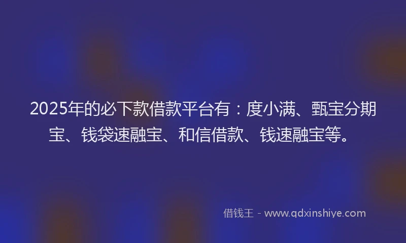2025年的必下款借款平台有：度小满、甄宝分期宝、钱袋速融宝、和信借款、钱速融宝等。