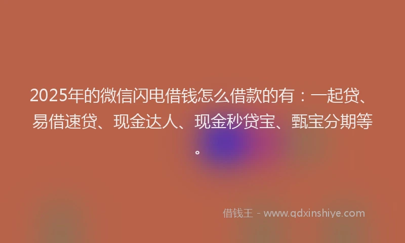 2025年的微信闪电借钱怎么借款的有：一起贷、易借速贷、现金达人、现金秒贷宝、甄宝分期等。
